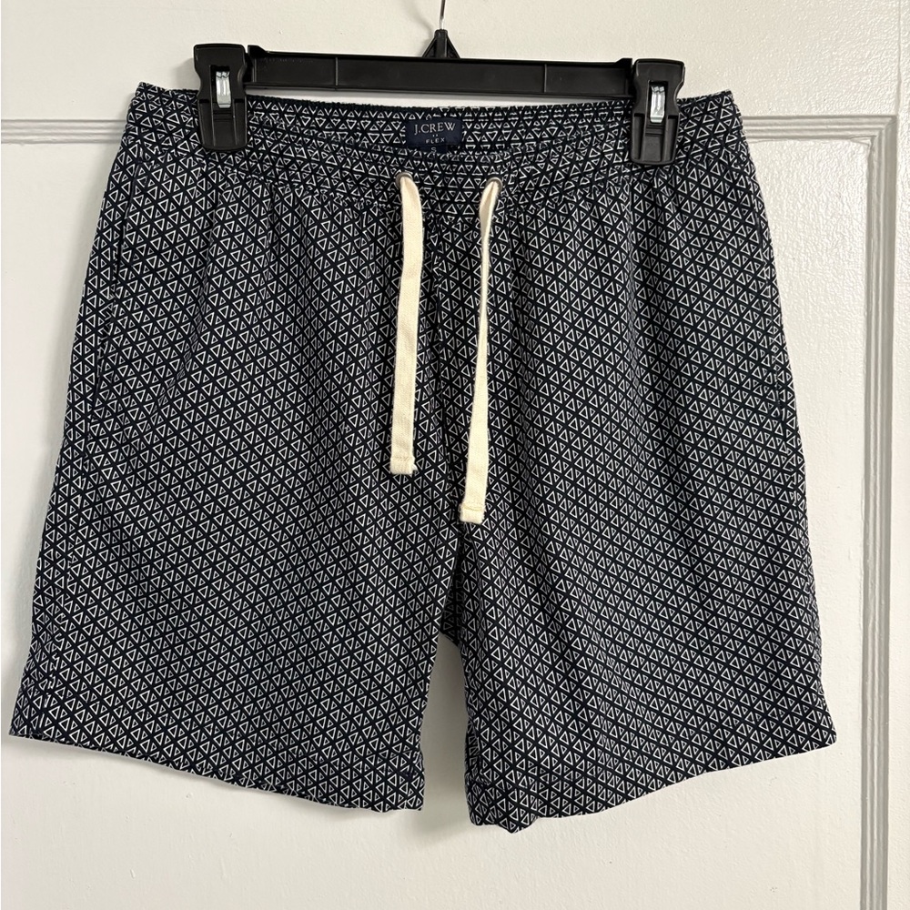 Men’s J.Crew Factory Cotton Drawstring Shorts dark navy w triangles size small